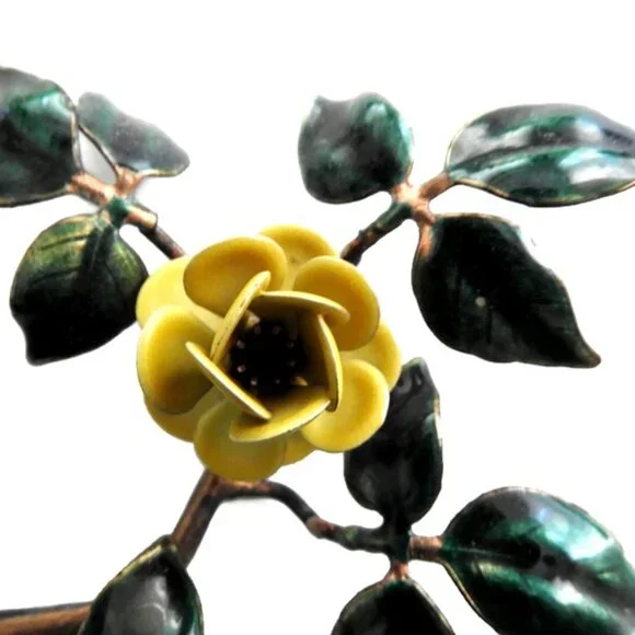 Bovano Enamel on Copper Candle Holder Yellow Flowers
